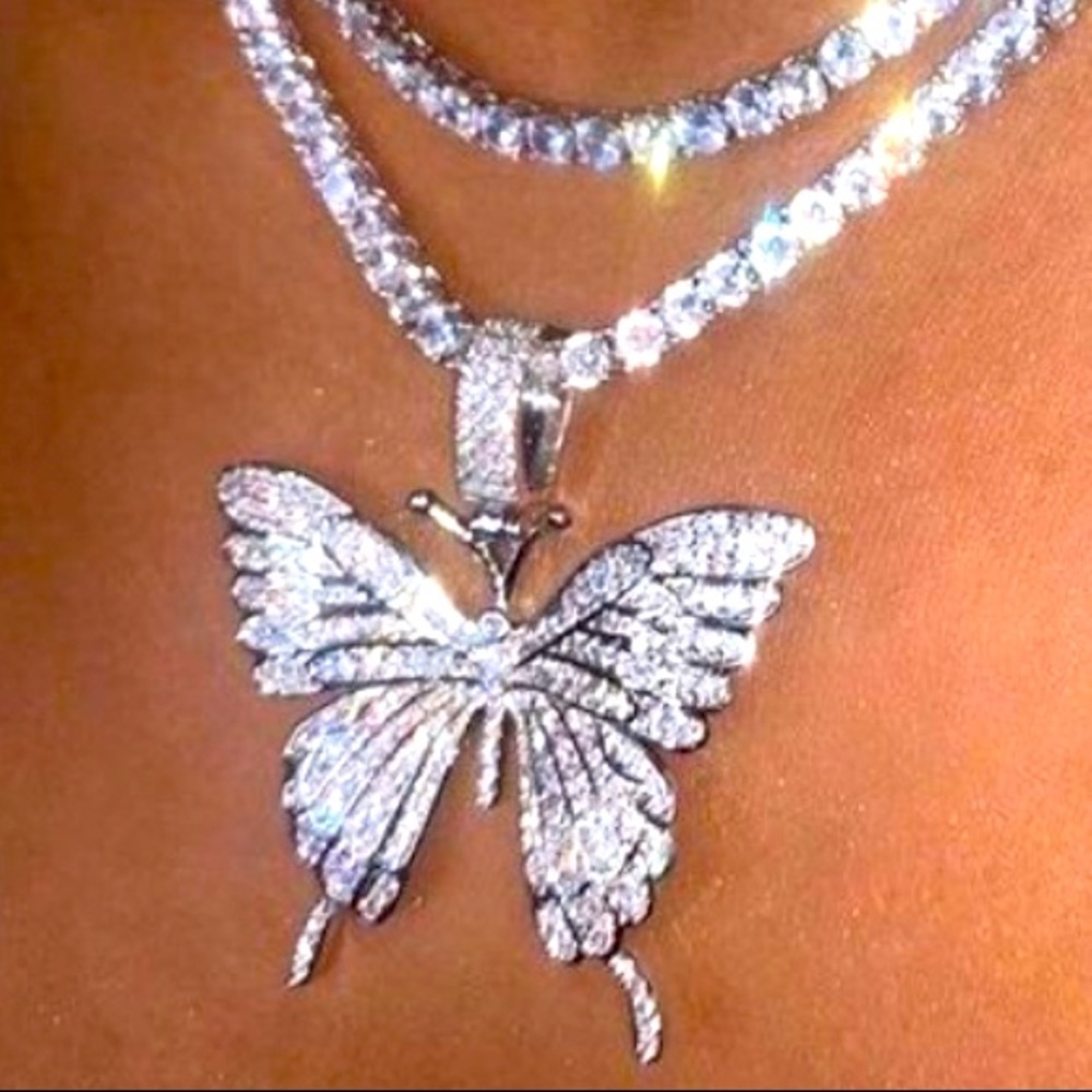 HP 🎉 Silver Diamond Pendant Necklace 2 Ways - Picture 4 of 4